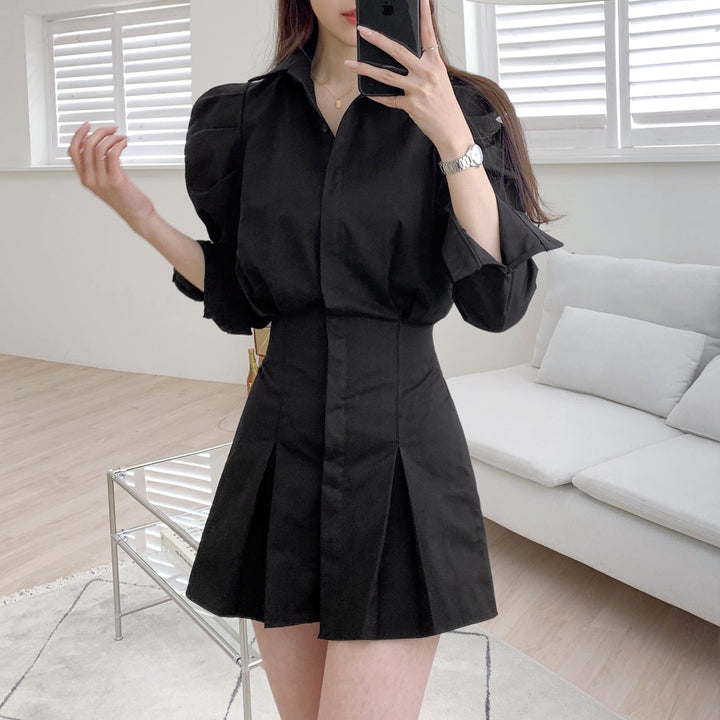 ウエストスリムプリーツミニワンピース