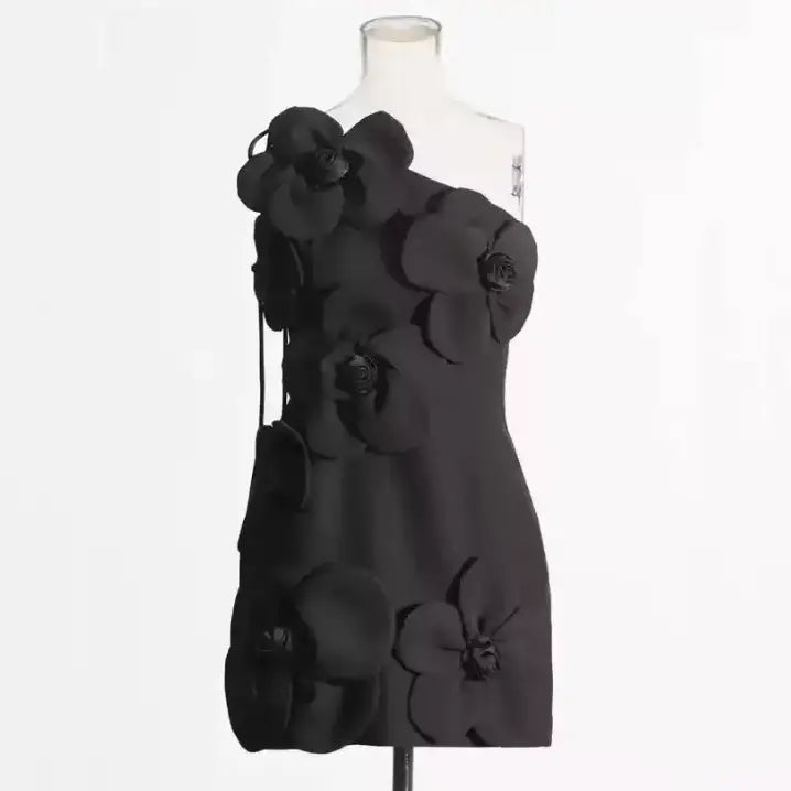 ホルターネックフラワーミニドレス