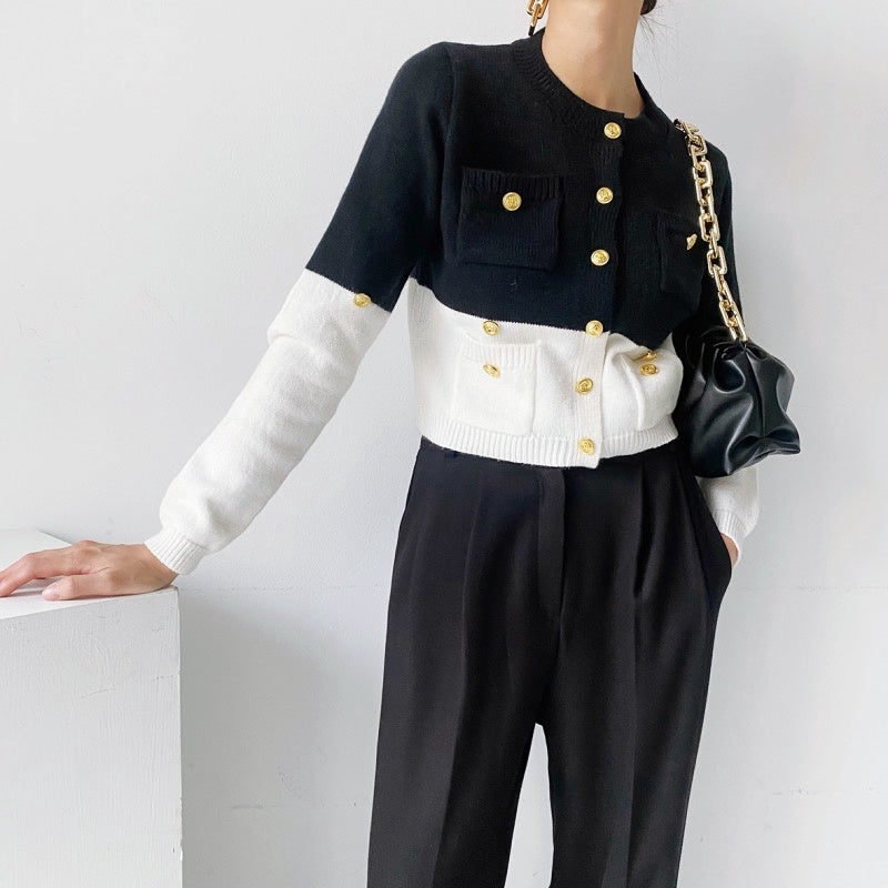 コントラストニットカーディガン