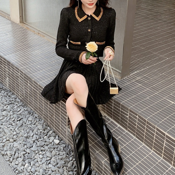 ブラックラメプリーツレディセットアップ