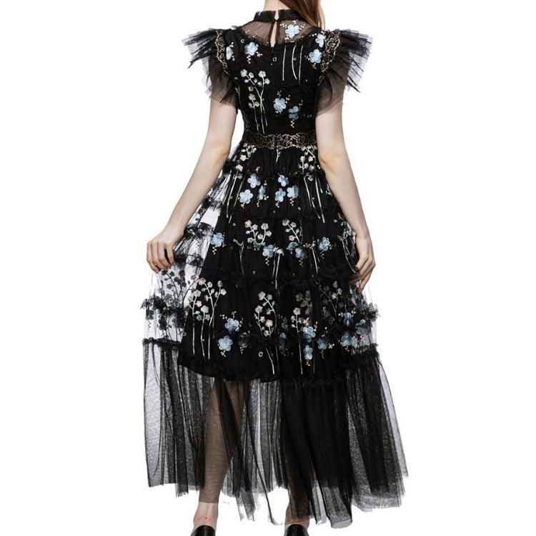 オーガンジーフリルフラワーロングドレス