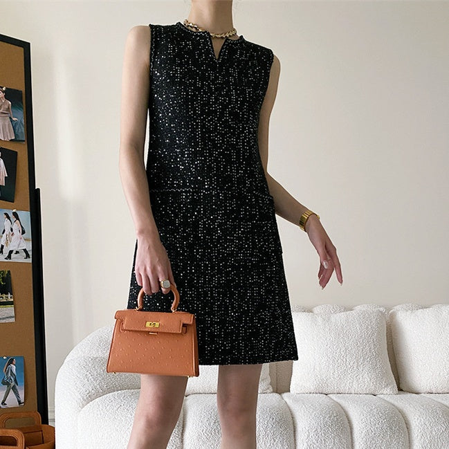 スパンコールノースリーブワンピース