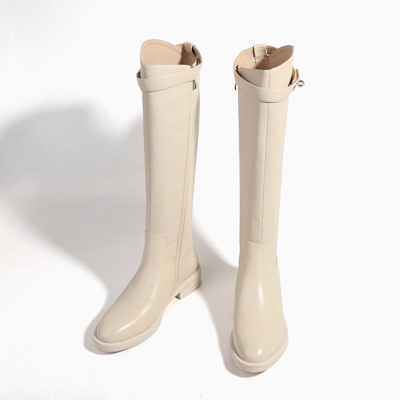 レザーバックルロングブーツ