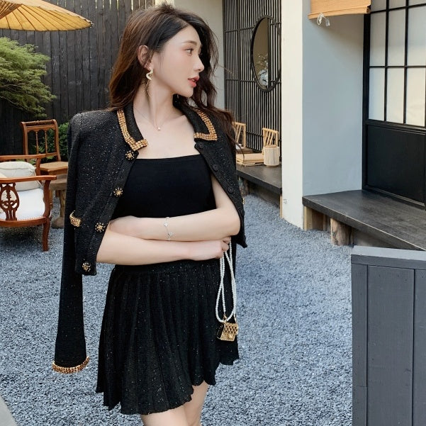 ブラックラメプリーツレディセットアップ