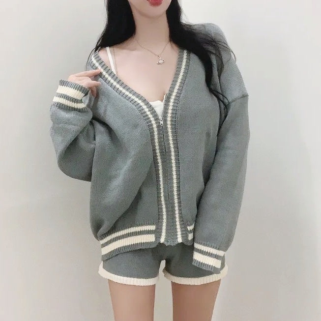 ラインニットショートパンツセットアップ