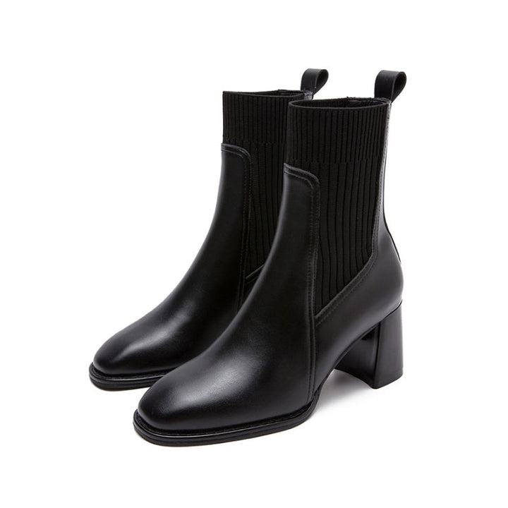 レザーリブストレッチショートブーツ