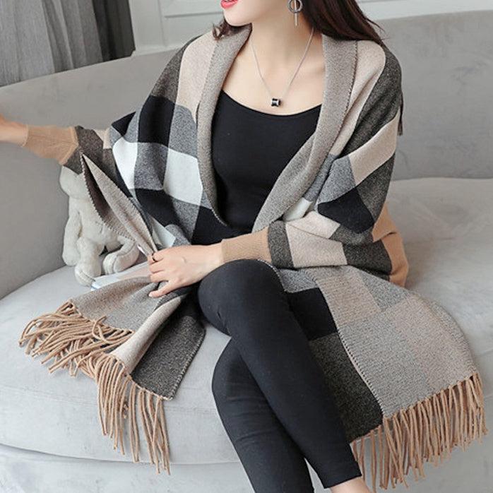 チェック柄ストールカーディガン