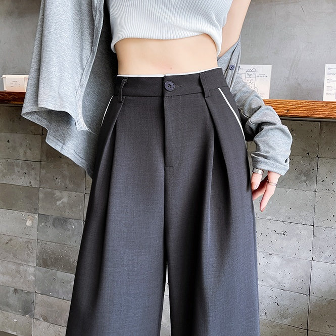 パイピングハイウエストワイドパンツ