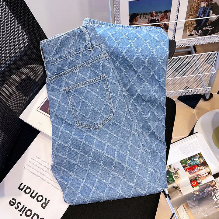 ハイウエストデザインワイドデニムパンツ