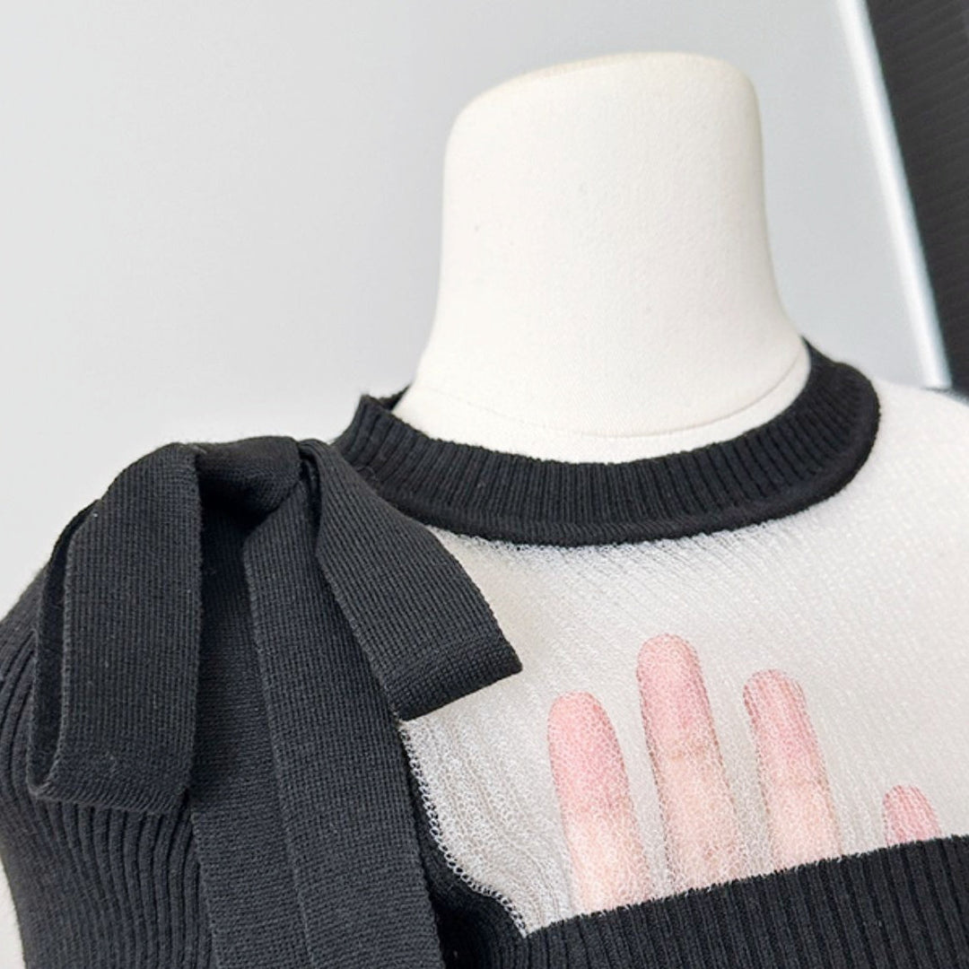 シースルーリボンタイトトップス