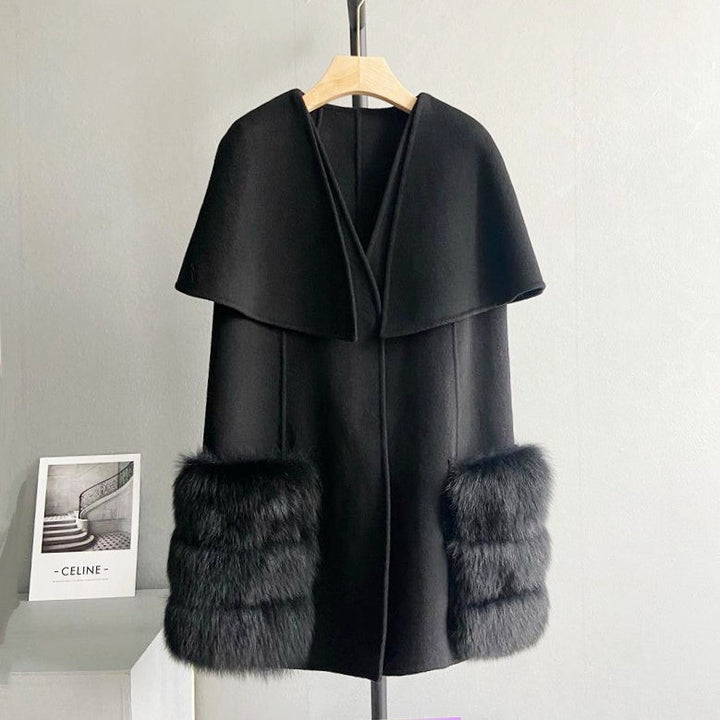 FOXファーウールケープコート