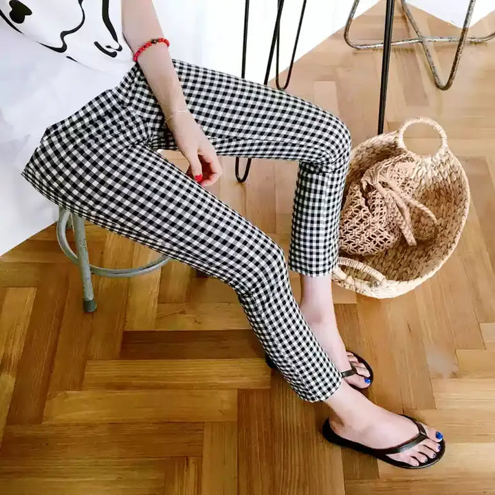 ハイウエストギンガムチェックレギンスパンツ