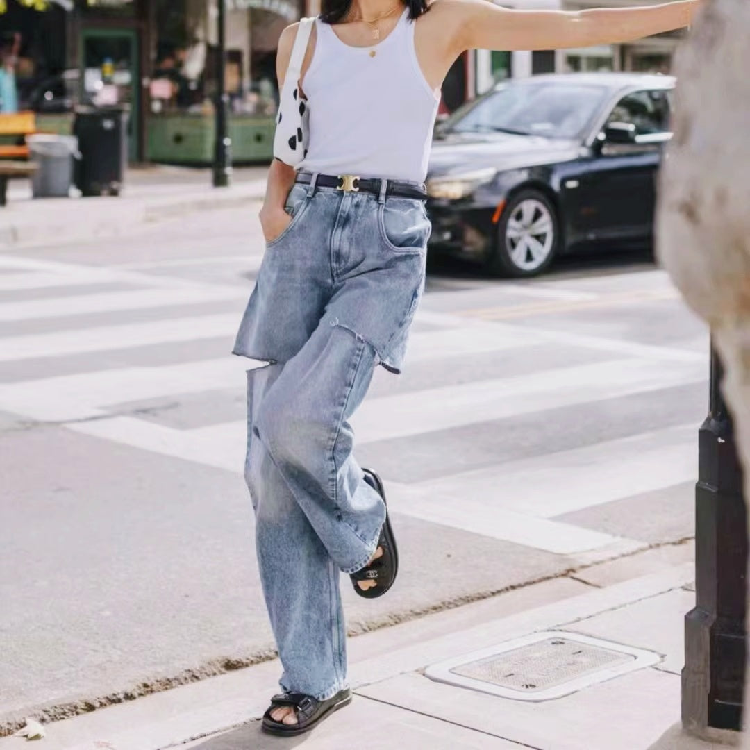 サイドカットルーズデニムパンツ