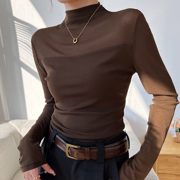 ハイネックシースルートップス