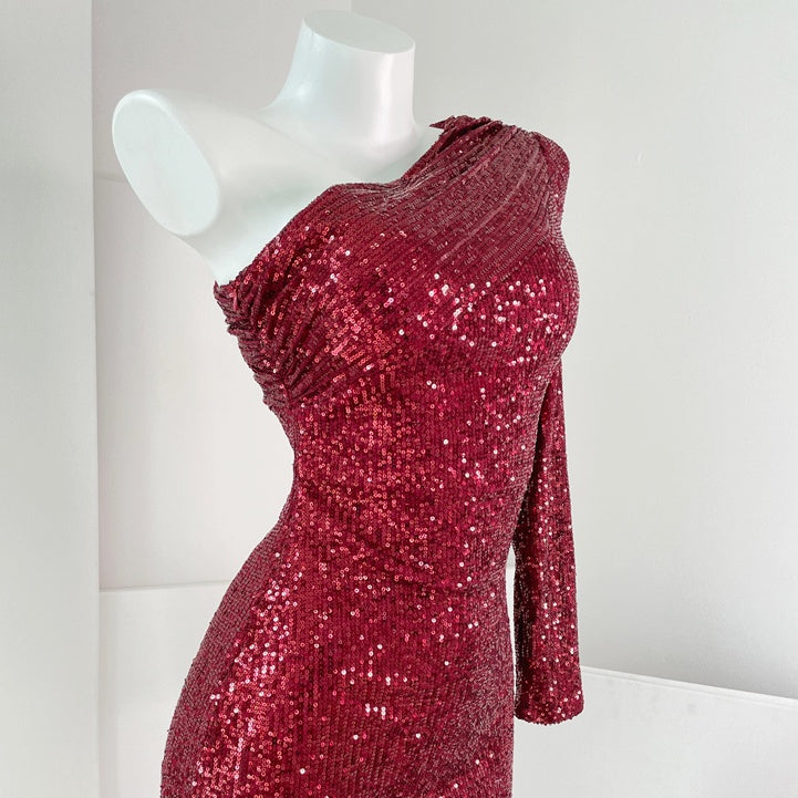 ワンショルダースパンコールタイトミディドレス