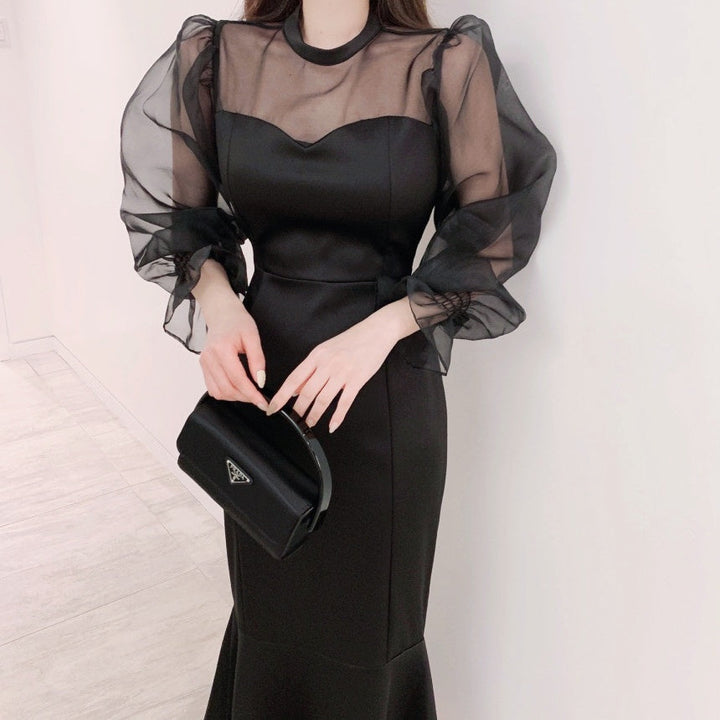 オーガンジースリーブフィッシュテールドレス