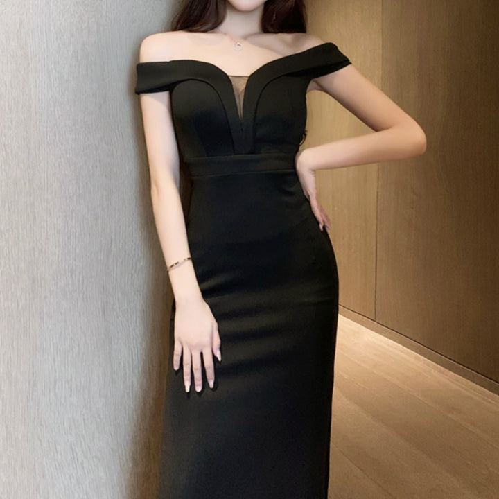 オフショルダーフィッシュテールロングドレス