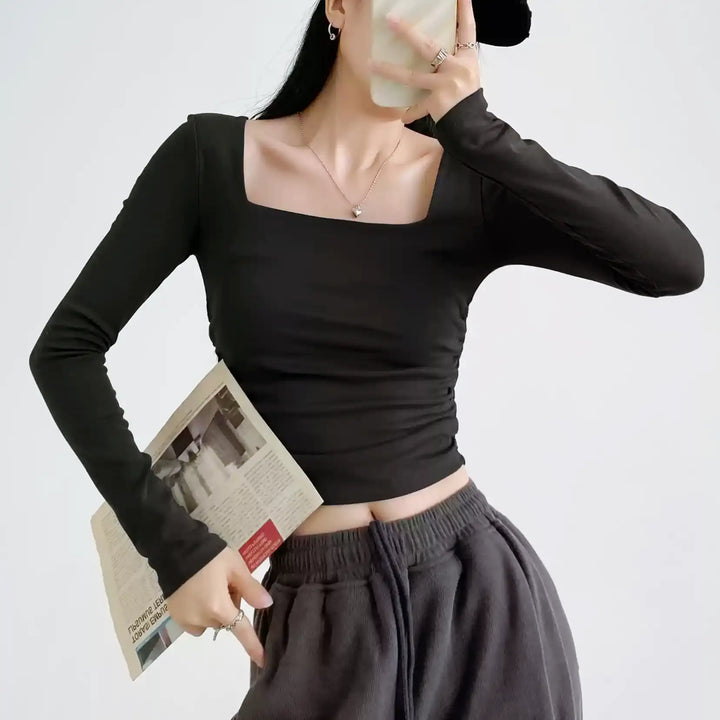 スクエアネックロングスリーブトップス