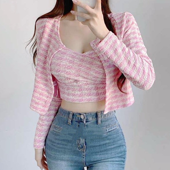 ギンガムチェックキャミカーディガンセット