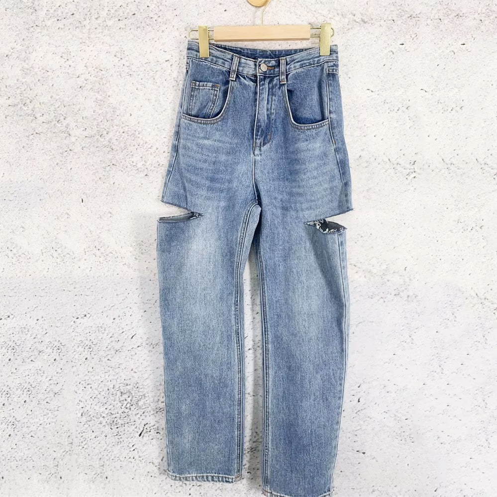 サイドカットルーズデニムパンツ