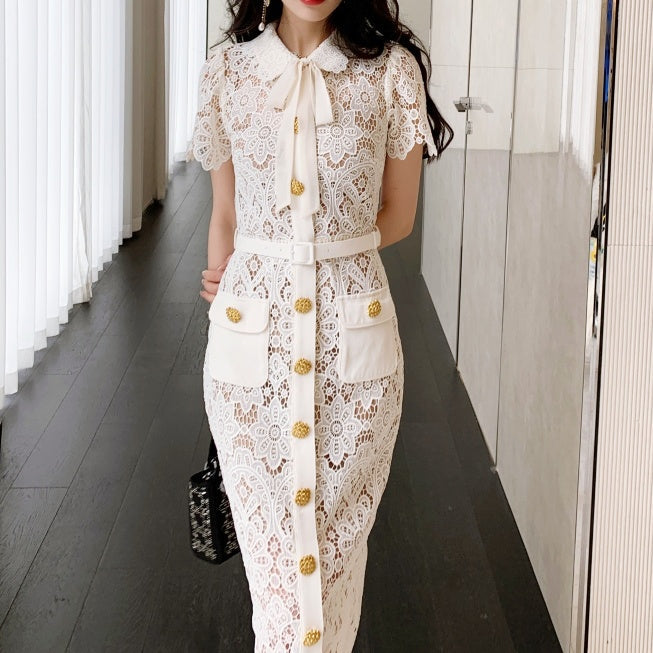 レースレトロリボンロングワンピース