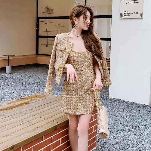 ゴールドツイードジャケットワンピースセット