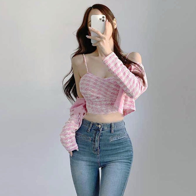 ギンガムチェックキャミカーディガンセット