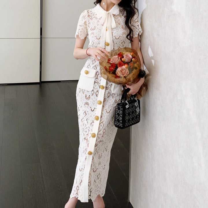 レースレトロリボンロングワンピース