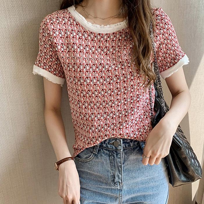 ツイードライクハーフスリーブニット