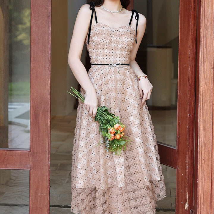 ローズドットリボンキャミフレアワンピース