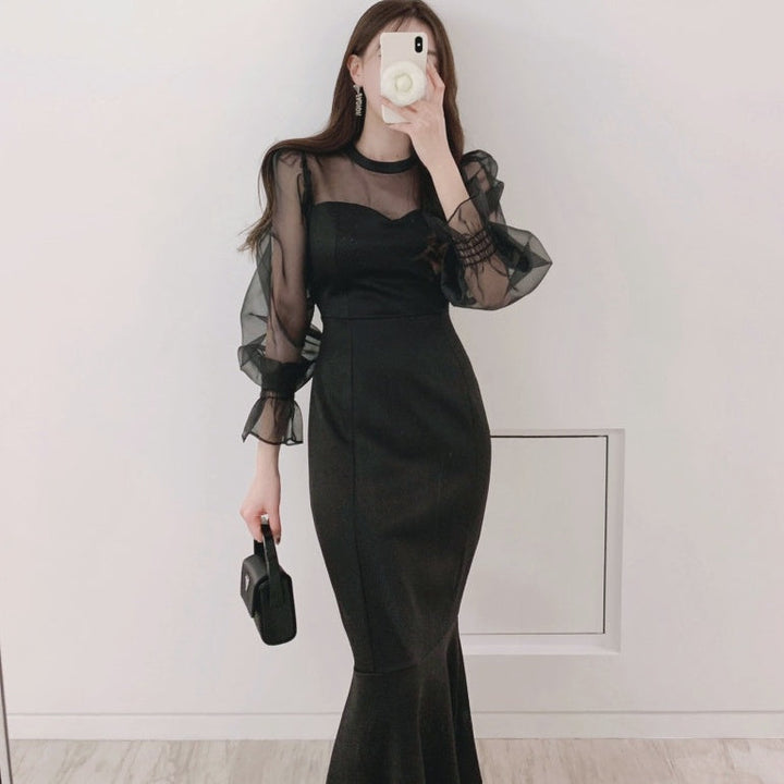 オーガンジースリーブフィッシュテールドレス