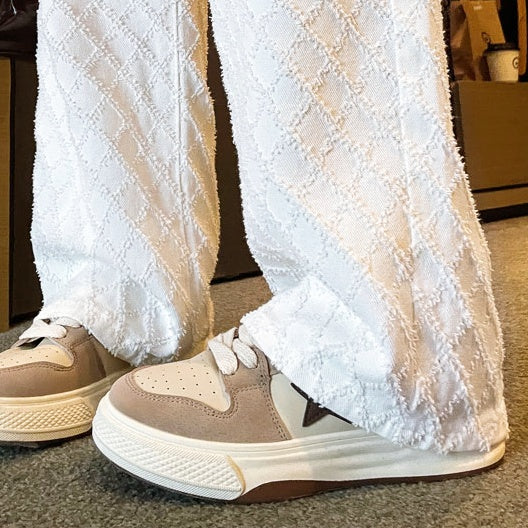 ハイウエストデザインワイドホワイトデニムパンツ