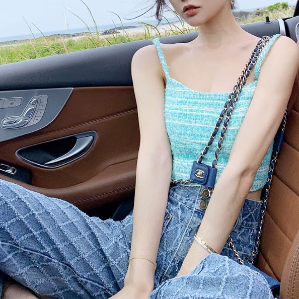 ハイウエストデザインワイドデニムパンツ