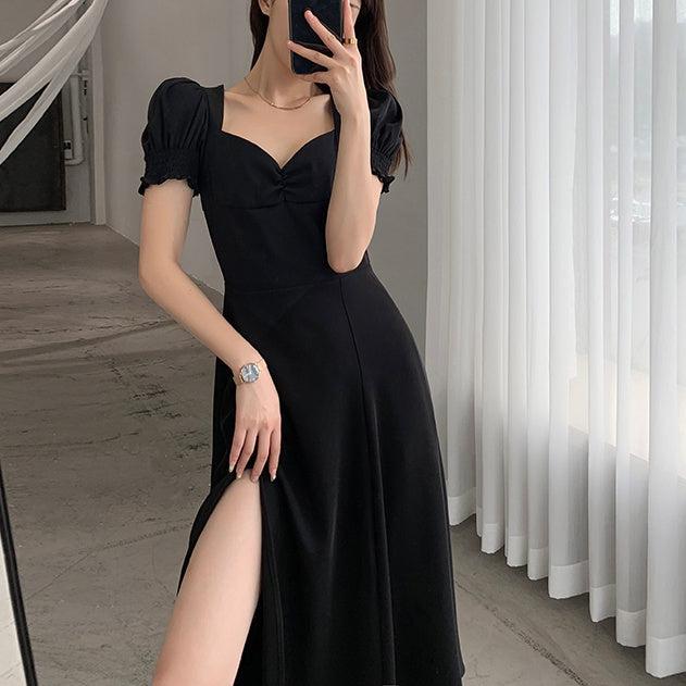 バブルスリーブスクエアカラードレス