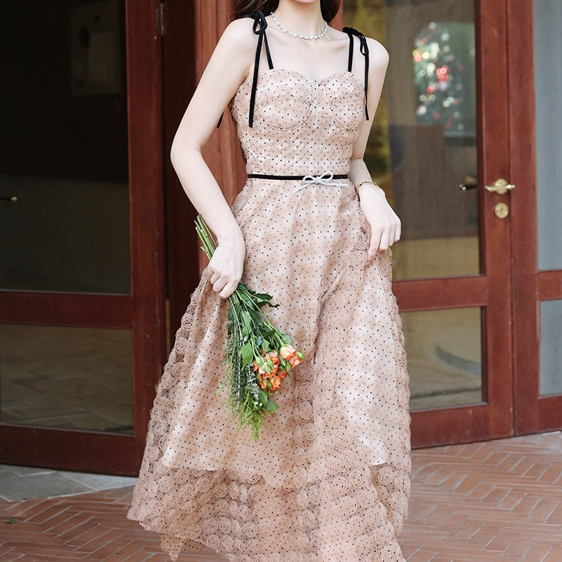 ローズドットリボンキャミフレアワンピース