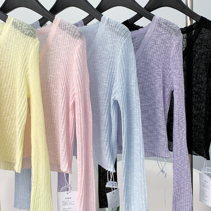 Vネックシースルースリムカーディガン