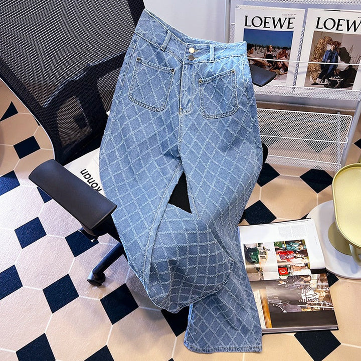 ハイウエストデザインワイドデニムパンツ