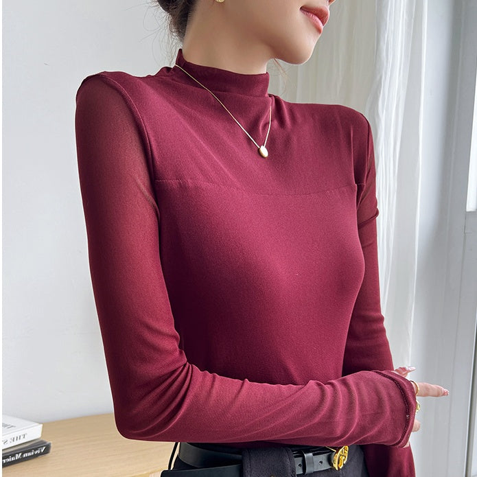 ハイネックシースルートップス