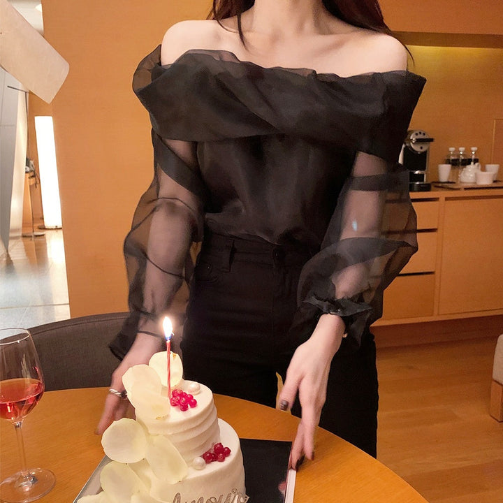 オフショルダーオーガンジーブラウス