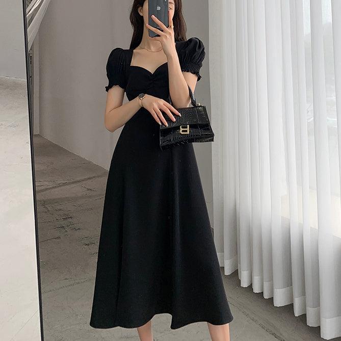 バブルスリーブスクエアカラードレス