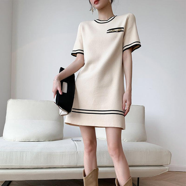 コントラストチェーンニットワンピース