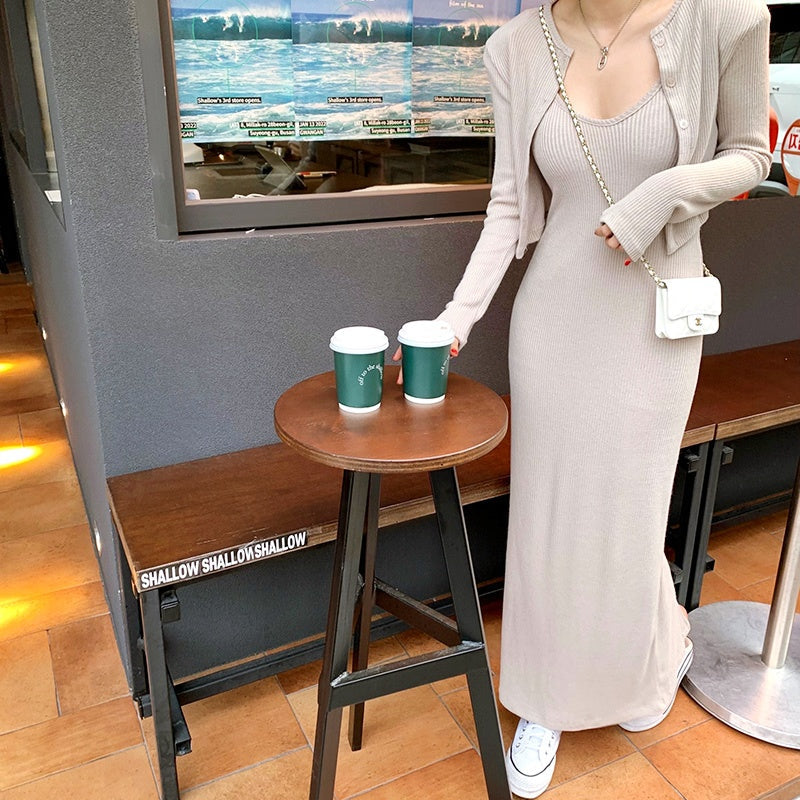 リブニットキャミワンピースカーディガンセット