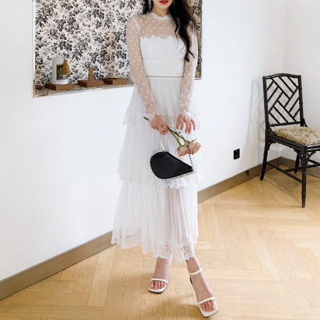 シースルーレースティアードドレス