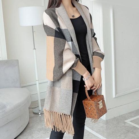 チェック柄ストールカーディガン