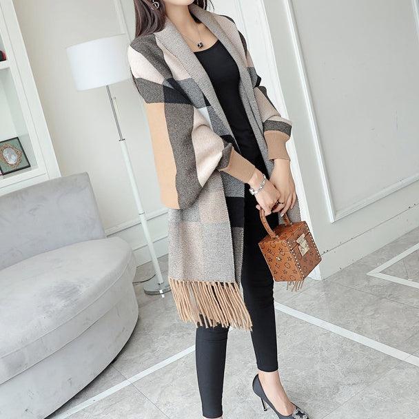 チェック柄ストールカーディガン