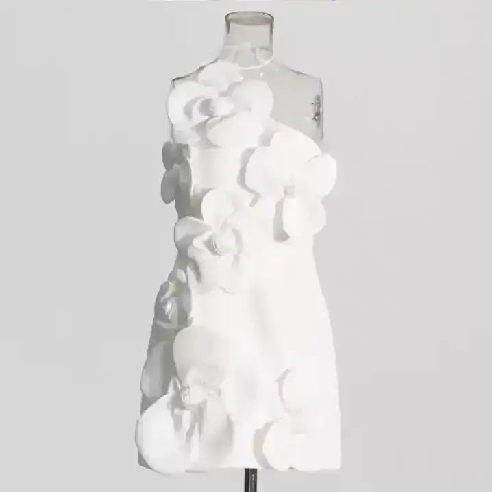 ホルターネックフラワーミニドレス