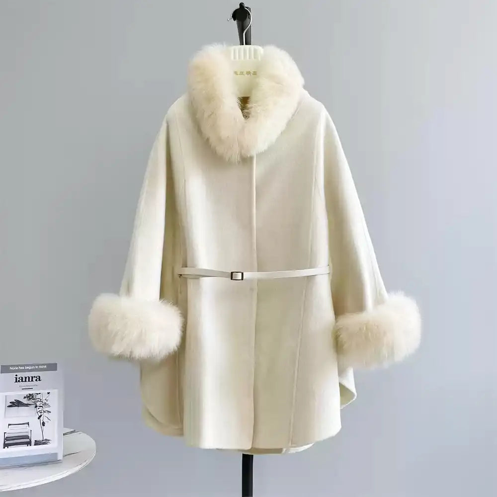 FOXファーウエストベルトマントコート