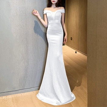 オフショルダーフィッシュテールロングドレス