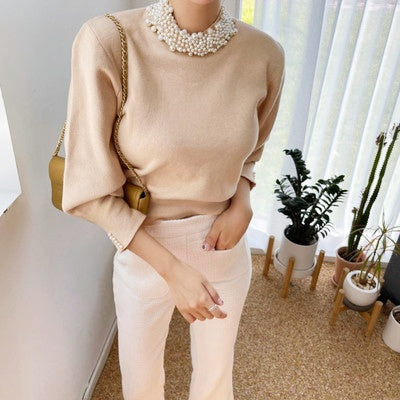 ビジューカラーニットトップス