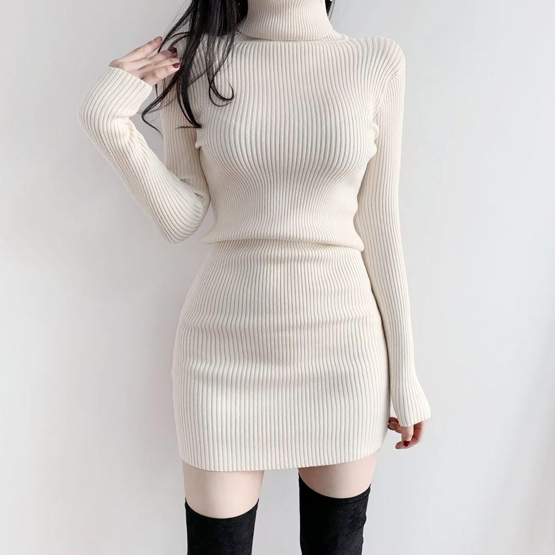ハイネックリブミニワンピース